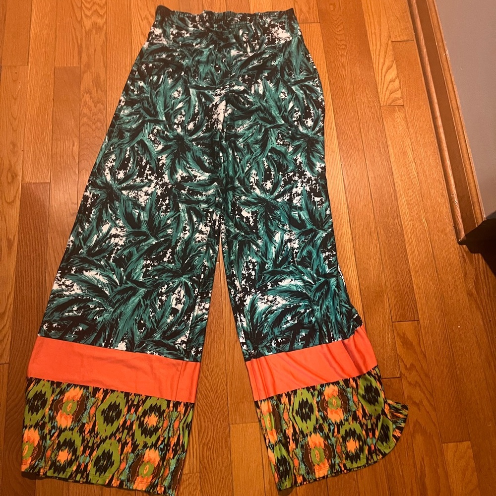 Tropical Wide-Leg Pants with Orange Accents by Cato